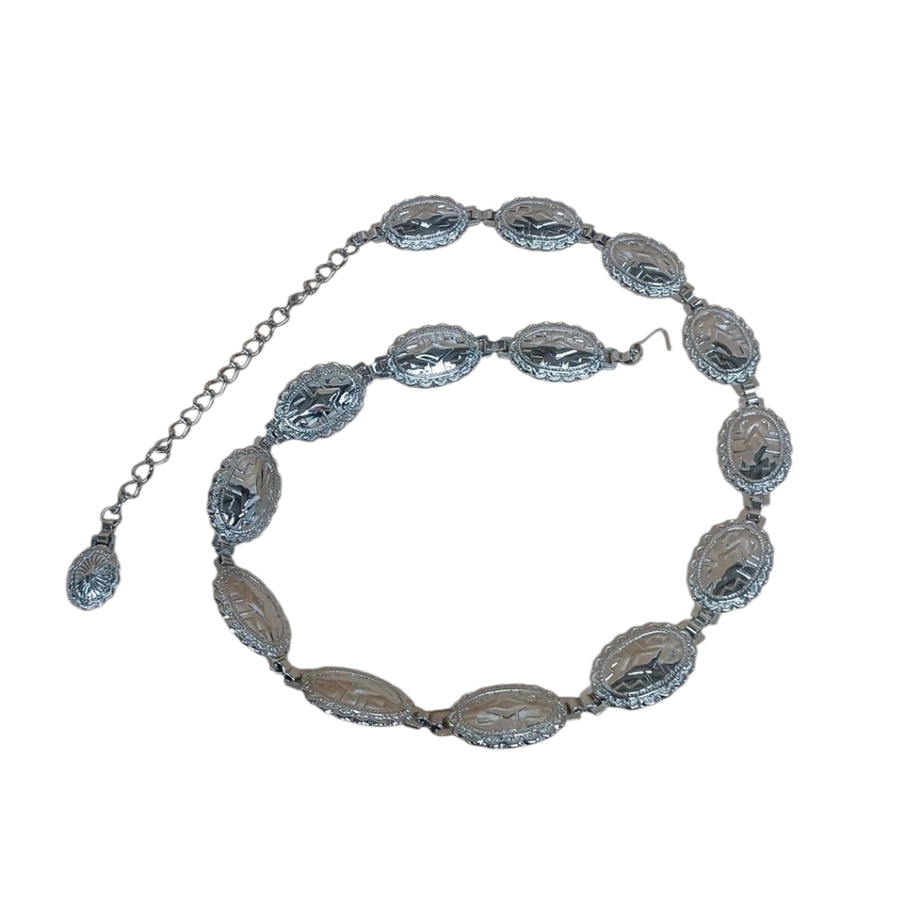 Vintage Silver Oval Chain Belt With Clasp OSFM